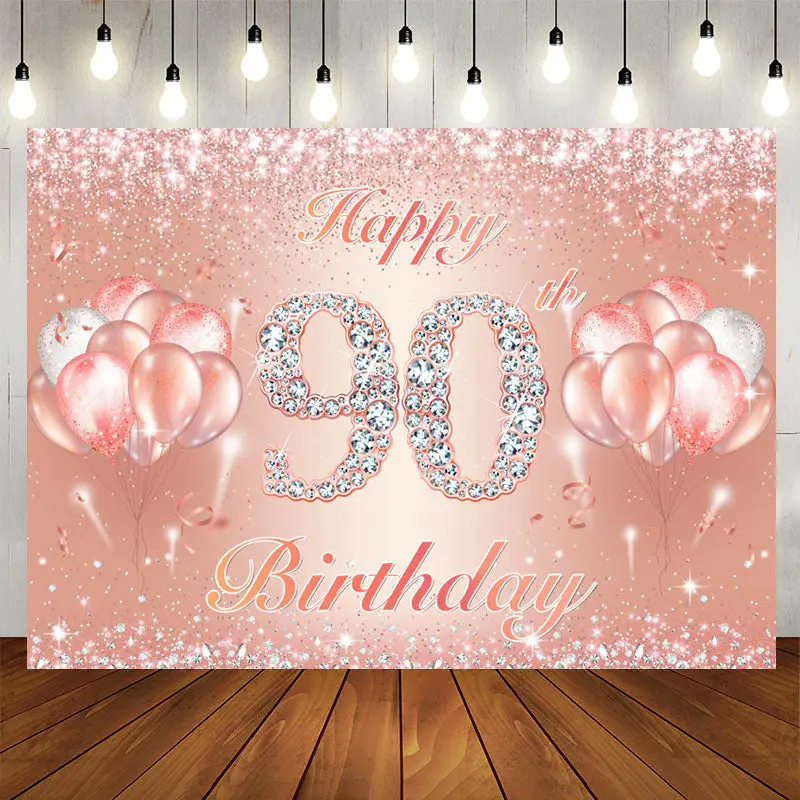 Aperturee Slight Rose Gold Balloon 90Th Birthday Backdrop