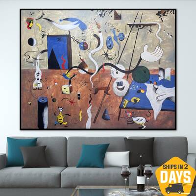 Abstract Colorful Shapes Surrealism Paintings On Canvas Joan Miro Style Original Fantastic Beasts Geometric Figures Modern Wa...