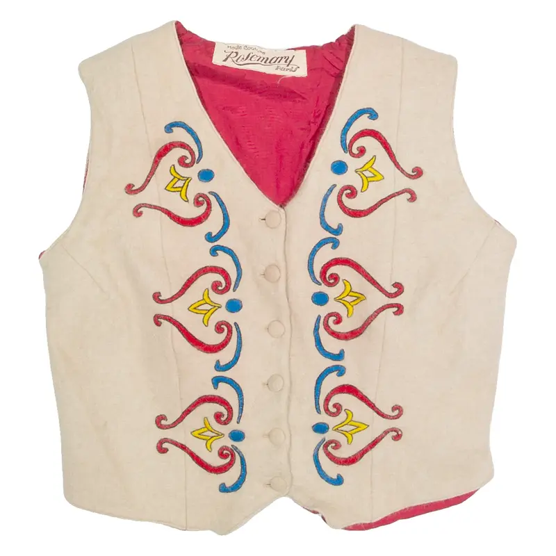 ROSEMARY PARIS Womens Waistcoat Beige 90s S