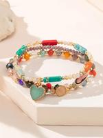 Boho Style Heart Charm Decor Beaded Bracelets, Fashionable Beaded Bracelets for Women & Girls, Trendy All-match & Exquisite J...