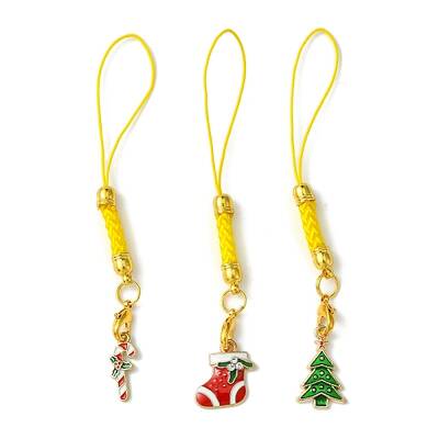 Christmas Theme Polyester with Alloy Enamel Mobile Straps