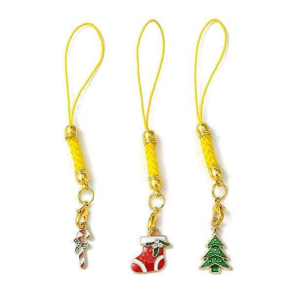 Christmas Theme Polyester with Alloy Enamel Mobile Straps