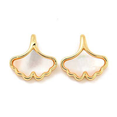 Natural Shell & Brass Gingko Leaf Charms