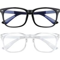‎ 2 PCS Black + Transparent Fashion Square Blue Light Blocking Glasses - Clear Computer & Gaming Glasses for Women and Men