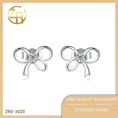 【ZRE-X020】-0.15CT*2 Round cut Synthetic Moissanite Earrings for Women Bow stud earrings 925 Sterling Silver Earrings for ...