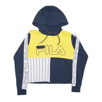 FILA Cropped Colourblock Hoodie Blue Pullover Womens XS