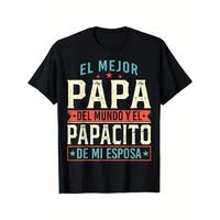 Ultimate Father's Day Graphic Tee – 'Best Dad in the World' in Spanish & English, Casual Black Cotton Crewneck for Men