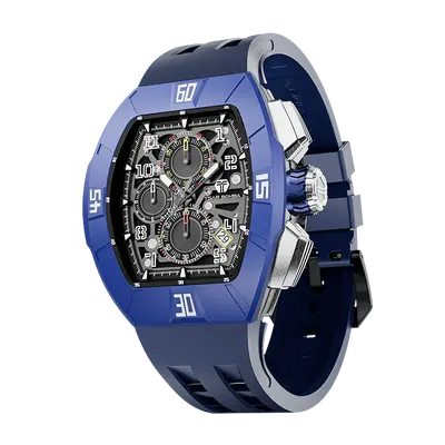 TSAR BOMBA Men's Quartz Watch | Dynamic Blue | Atomic TB8214 | Fluororubber Bezel | Luxury Sport Watch | 50M Waterproof Sapph...