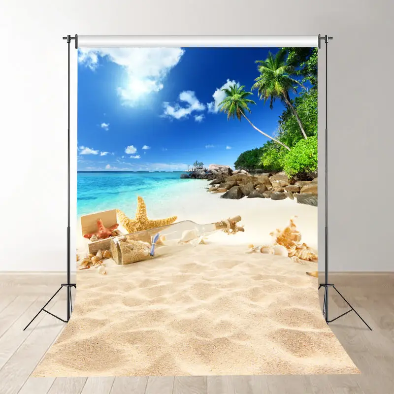 Drift Bottle Starfish Conch Beach Summer Photo Backdrop - Aperturee