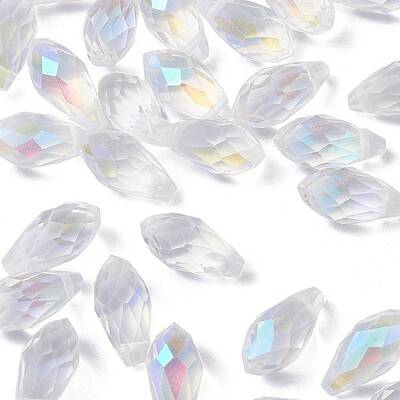 Electroplate Transparent Glass Faceted Teardrop Beads