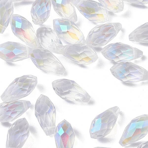 Electroplate Transparent Glass Faceted Teardrop Beads