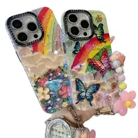Compatible with IP16 Pro Max Retro Phone Case 16 Pro Niche High-end Rainbow Butterfly/Sea of Flowers Protection Protective