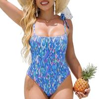 Aprilake Women's One Piece Spaghetti Straps With Dyed Square Collar Sweet Style Swimsuit