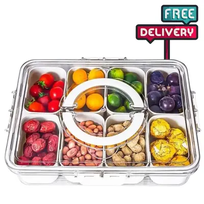 Divided Serving Tray with Lid & Handle  Portable Sturdy Snackle Box for Kitchen Candy Fruits Nuts & Snacks Clear Container fo...
