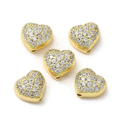 Valentine' s Day Brass Micro Pave Clear Cubic Zirconia Beads