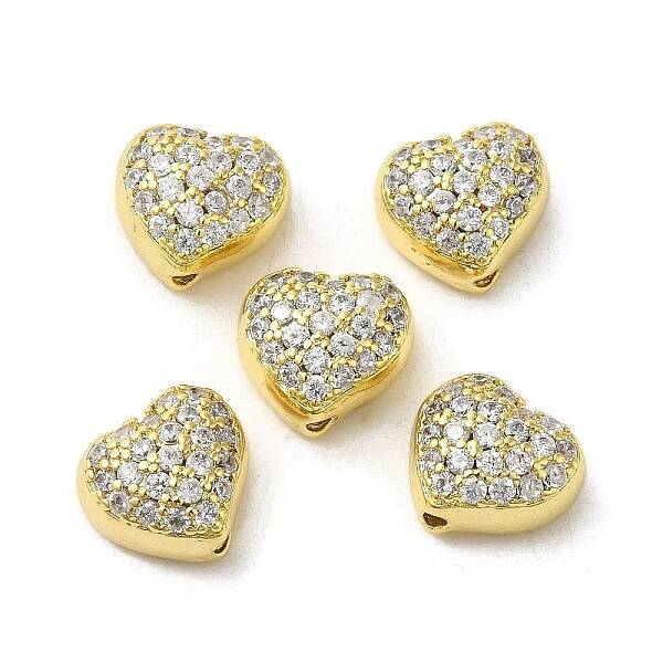 Valentine' s Day Brass Micro Pave Clear Cubic Zirconia Beads
