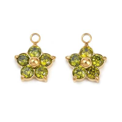 304 Stainless Steel Micro Pave Cubic Zirconia Charms