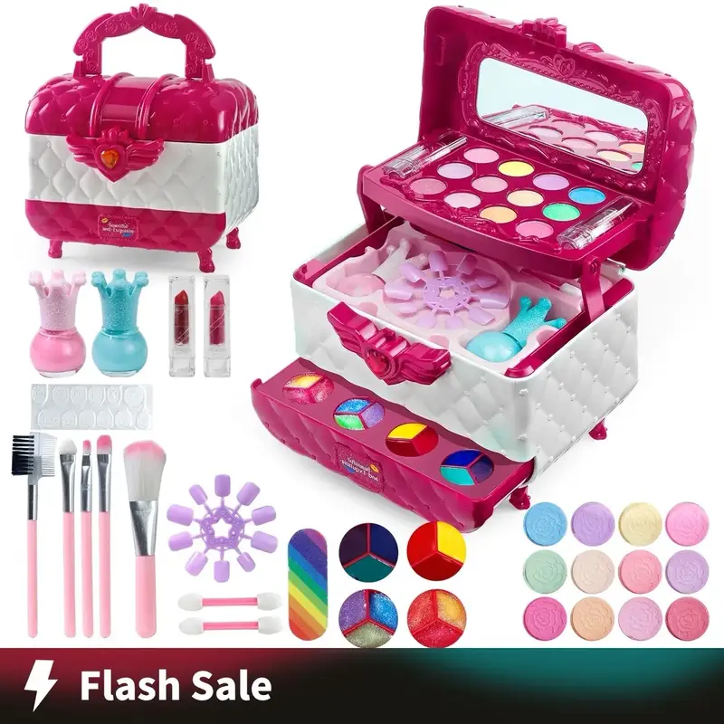 Kids Makeup Kit for Girl, Princess Toys Real Washable Cosmetic Set with Mirror, Kids Makeup Sets for Girls, Play Make Up Birt...