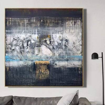 Oversize Abstract Art Silver Painting Gray Painting White Paintings On Canvas Modern Wall Art Framed Living Room Wall Art Mod...