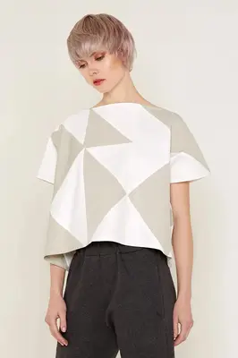 Rhea Top (White and Beige) | size: one size