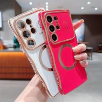 For Samsung Galaxy S24 S23 S22 Ultra Plus Girls Soft Cute Wave Frame Curly Shape Love Heart Luxury Plating Women Case