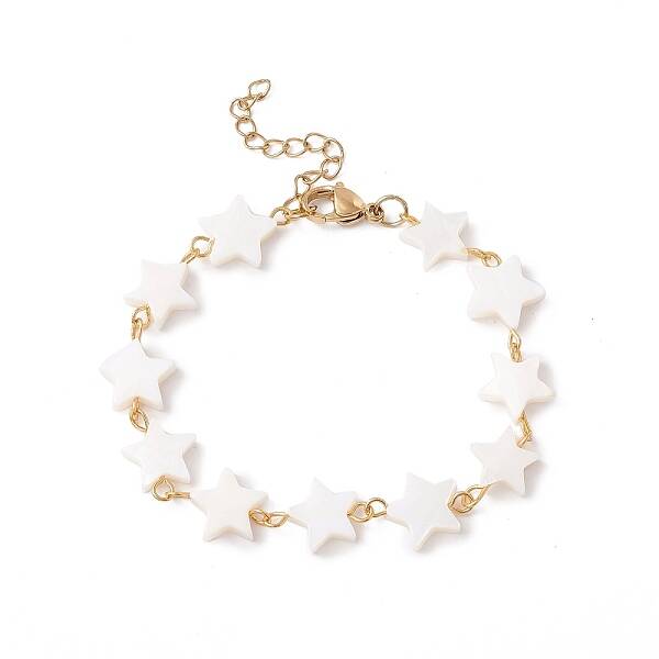 Natural Shell Star Link Chain Bracelet