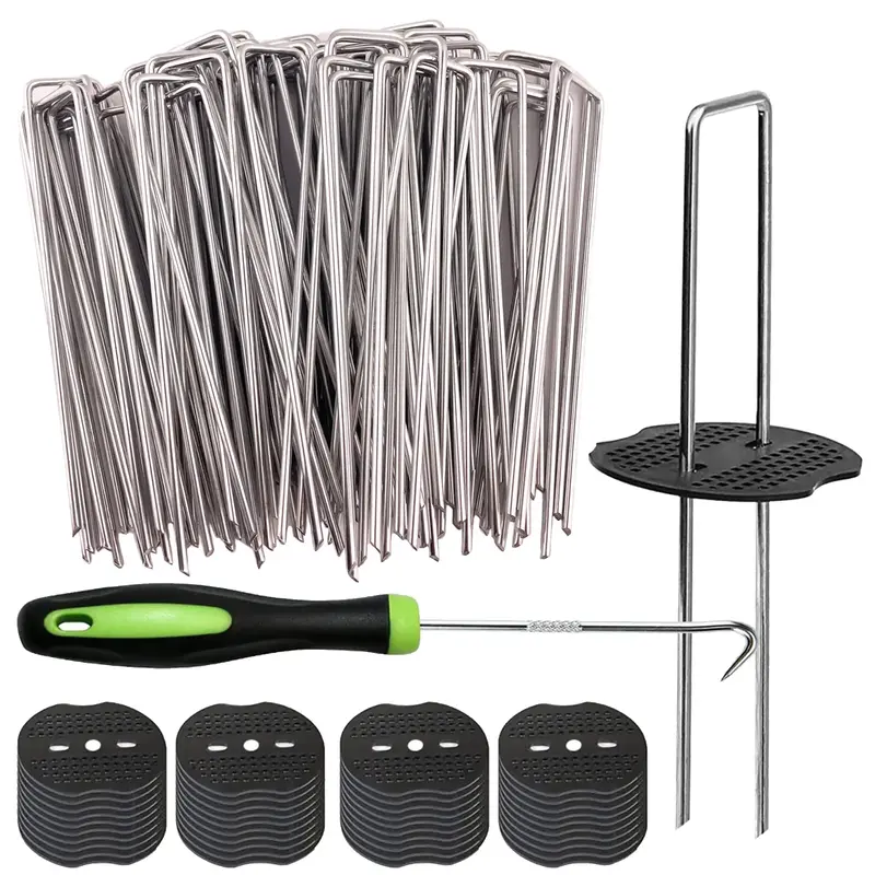 Galvanized Landscape Staples 6 Inch 11 Gauge Garden Stakes with Gasket for Weed Barrier, Drip Irrigation, Landscape Fabric & ...