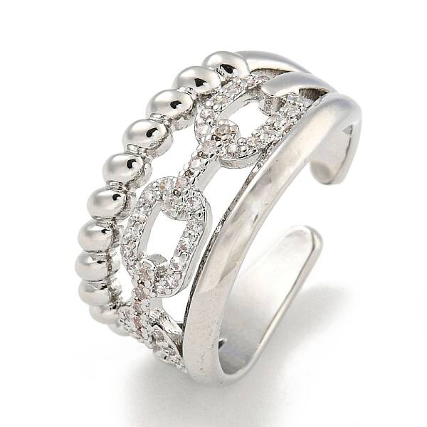Rack Plating Brass Micro Pave Cubic Zirconia Cable Chain Open Cuff Rings for Women