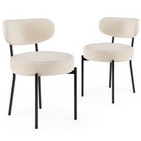 Sweet Furniture F Dining Chairs Set of 2, Boucle Upholstered Kitchen Chairs with Curved Backrest & Metal Legs, Mid Century Mo...
