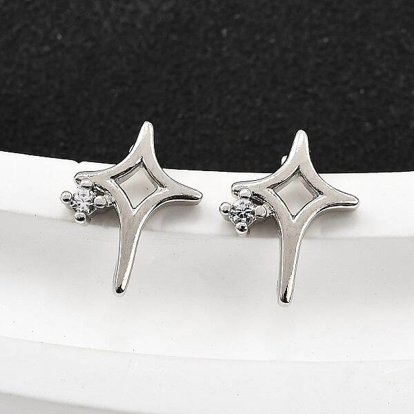 Brass Micro Pave Clear Cubic Zirconia Stud Earrings