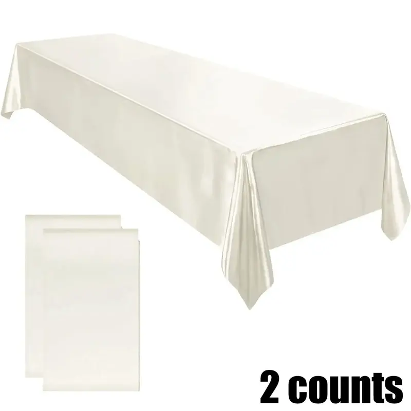 Solid Color Satin Tablecloth, 2 Counts Rectangular Tablecloth, Table Decoration Supplies for Home Party Wedding Anniversary