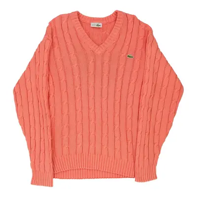 Made in France Lacoste V-neck Jumper - Medium Pink Cotton Blend