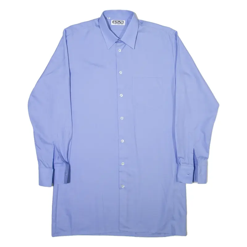 AMSA Mens Plain Shirt Blue Long Sleeve L