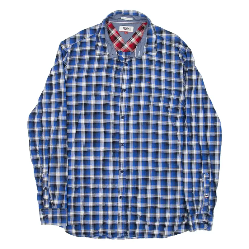 TOMMY HILFIGER Slim Fit Mens Shirt Blue Check Long Sleeve L