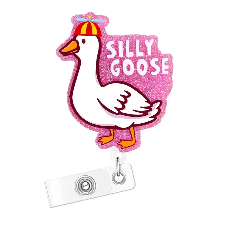 Acrylic Badge Holder, Cute Cartoon Goose Design Badge Reel, Retractable Badge Holder for Nurse Doctor Student Worker Voluntee...