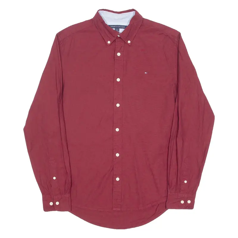 NAUTICA Mens Plain Shirt Maroon Long Sleeve M