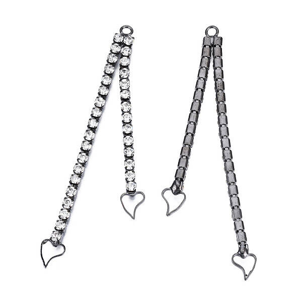 Rack Plated Brass Pave Crystal Rhinestone Chain with Heart Big Pendants