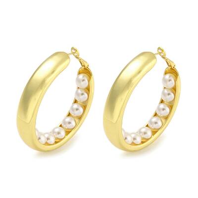 Rack Plating Brass with ABS Plastic Pearl Hoop Earrings for Women