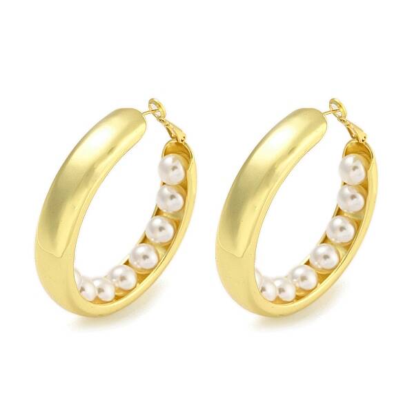 Rack Plating Brass with ABS Plastic Pearl Hoop Earrings for Women