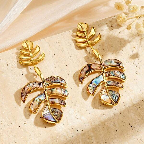 304 Stainless Steel & Shell Stud Earrings for Women