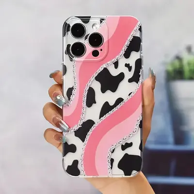 Glitter Cow Pattern Clear Phone Case, 1 Count Shockproof All-inclusive Cell Phone Protective Cover for iPhone XR 11 12 13 14 ...