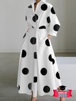 Women's Polka Dot / Floral Print Pocket Dress, Casual Long Sleeve Collared Dress for Spring & Fall, Women's Clothing for Dail...