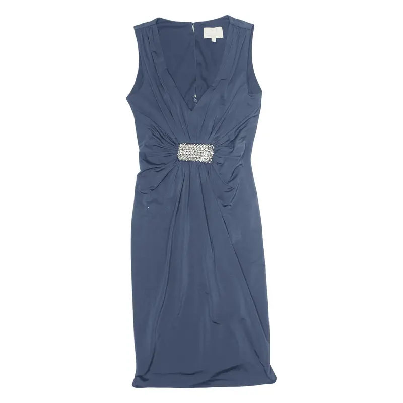 JENNY PACKHAM No 1 Ruched Pencil Dress Blue Sleeveless Knee Length Womens UK 6