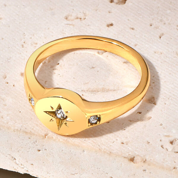Flat Round with Star Pattern 304 Stainless Steel Micro Pave Clear Cubic Zirconia Finger Rings