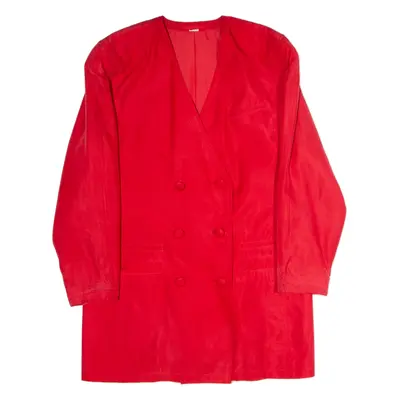 Womens Blazer Jacket Red Silk 80s UK 12