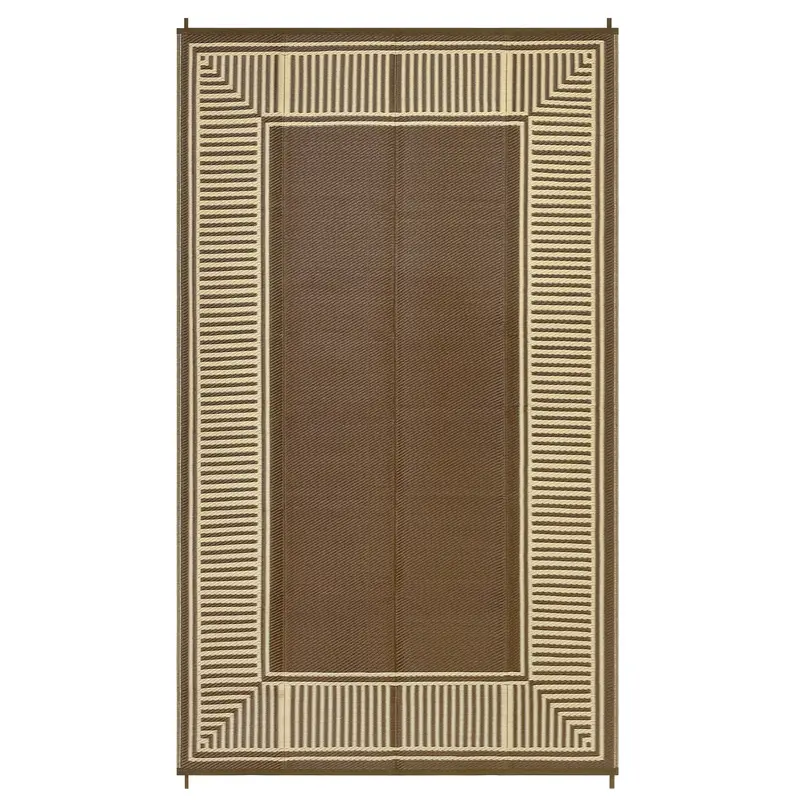 Garvee Reversible Outdoor Plastic Straw Rug - Modern Brown Coffee Striped Patio Carpet - Waterproof, Washable, Non-Slip, Coll...