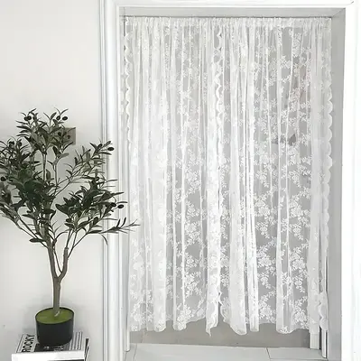 1 Piece Rose Embroidered Lace Door Curtain, Home Decorative Transparent Curtain For Home Party