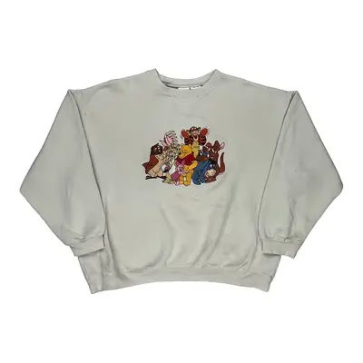 Winnie The Pooh Characters Disney Cartoon Sweatshirt - XL Cream Cotton Blend | Size: x-large