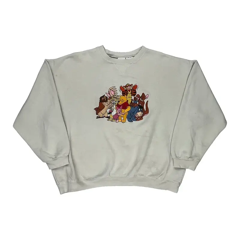 Winnie The Pooh Characters Disney Cartoon Sweatshirt - XL Cream Cotton Blend | Size: x-large