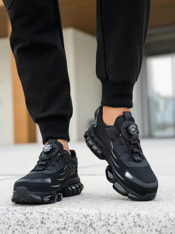 Men's Casual Lace Up Steel Toe Rotating Automatic Buckle Design Work Shoes, Lightweight Comfortable Safety Shoes, Wear-resist...